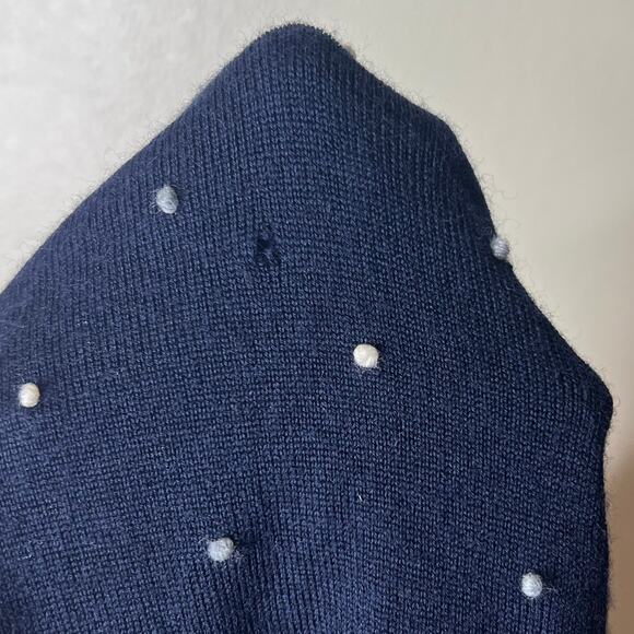 J.Crew Wool Sweater Medium Womens Navy Blue Embroidered Polka Dot Knit Keyhole - Picture 9 of 9